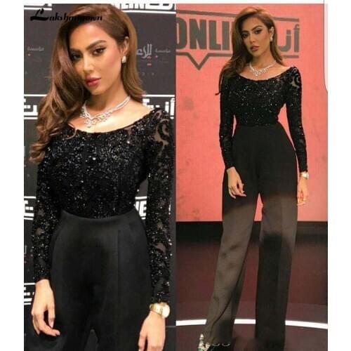 Modest Black Jumpsuits Mother of the Bride Dresses Sparkly Long Sleeves Scoop Party Evening Gowns Pant Suit Formal Dress