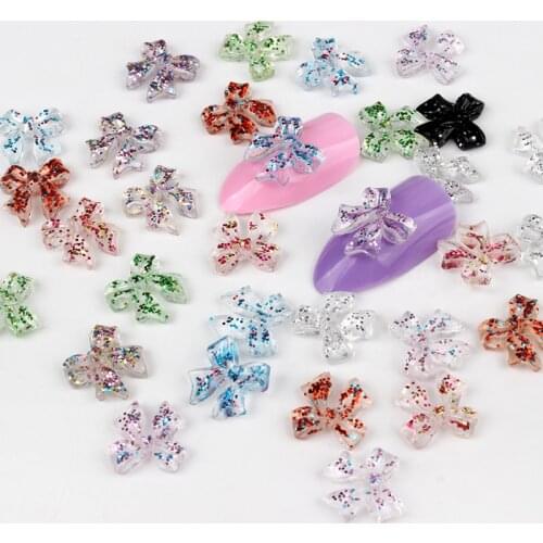 Resin Glitter AB Bow Knot Sequins11x11mm Charm Nail Rhinestone 30/100Pcs DIY Nails Art Accessories