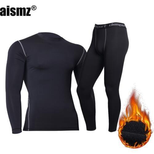 Aismz Winter Thermal Underwear Pant+Clothing Men Quick Dry Warm Long Johns With Velvet Male Warm Fitness Thermo Underwear Set