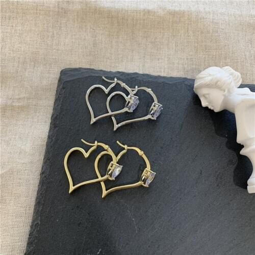 TIMEONLY Temperament Hollow Love Heart Cubic Zircon Hoop Earring Fro Women Girls Statement Jewellery Romantic Party Earrings