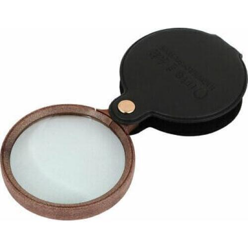 Leather Cover Plastic Frame 6.4cm Lens Handheld Magnifying Glass Magnifier 5X