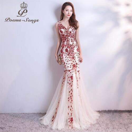 Poems Songs sequins Mermaid Evening Dress prom gowns Formal Party dress vestido de festa Elegant Vintage robe longue