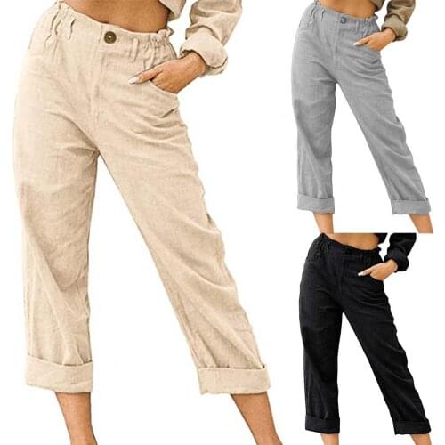 80%HOTElastic Waist Woman Pants Solid Color Casual High Waist Straight Loose Casual Trousers Ladies Clothing