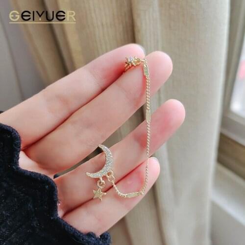 Moon Star Rhinestone Long Chain Earrings for Women Simple Shine Sun Crescent Geometric Tassel Piercing Earring Party Jewelry New