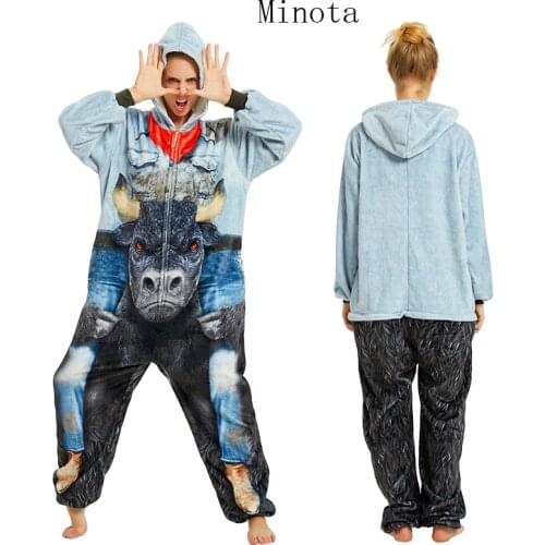 Women Minota Pajamas Sets Flannel Cute Unicorn Animal Pajamas Kids Winter Stitch Pyjamas Sleepwear Cartoon Homewear