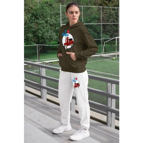 Angemiel Wear I Love Vespa Womens Sweat Suits Green Hooded Sweatshirt White Sweatpants