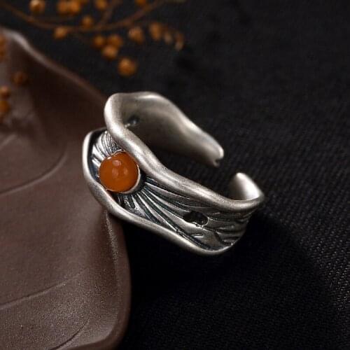 2018 Real Top Fashion Women Anel Feminino S925 Sterling Retro Inlaid Agate, Unique Personality, Opening Ladys Ring Wholesale