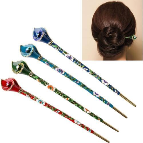 15.2cm*1.9cm Women Metal Rhinestone Hair Chopsticks Hair Stick Hairpin Chignon Pin Handmade