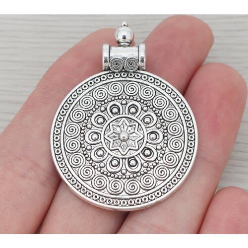 3 x Bohemia Round Spiral Flower Charms Pendants for Necklaces Jewelry Making Findings 50x36mm