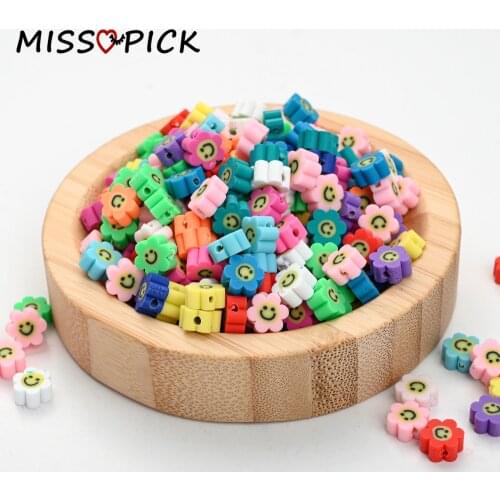 30/50/100pcs 10mm Sunflower Shape Smiley Beads Polymer Clay Spacer Beads For Jewelry Making DIY Handmade Charm Bracelet Necklace