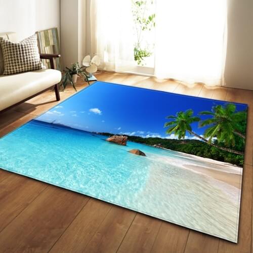 3D Beach landscape carpet Living room and bedroom soft home decoration parlor area rugs seaside kids room play large mat custom