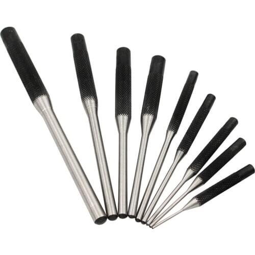 9Pcs Steel Multi Size Round Head Pins Punch Set Grip Roll Pins Punch Tool Kit Professional Hollow End Starter Punch Chisel