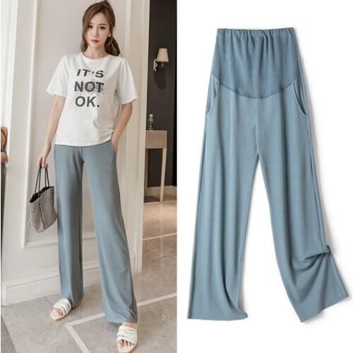 Afei Tony Thin Maternity Long Pants High Waist Adjustable Belly Pants for Pregnant Women Summer OL Fashion Pregnancy Trousers