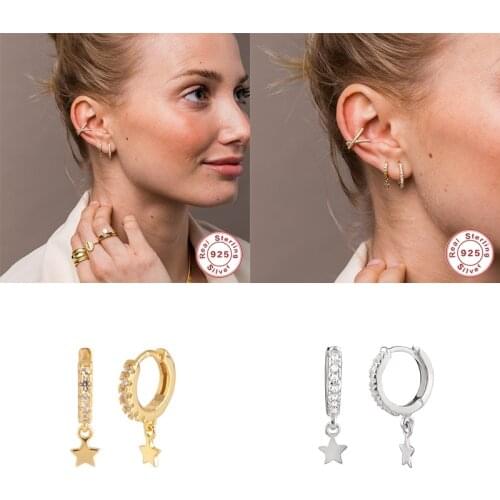 Aide 100% Genuine S925 Sterling Silver Pendientes Cute Star Drop Earring for Christmas Valentines Day Party Gift Fine Jewelry