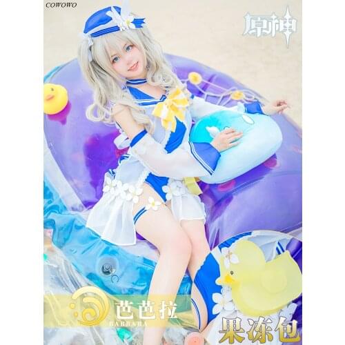 Anime! Genshin Impact Barbara Shining Concerto Swimsuit Lovely Uniform Cosplay Costume Halloween Party Outfit Swimwear Women NEW