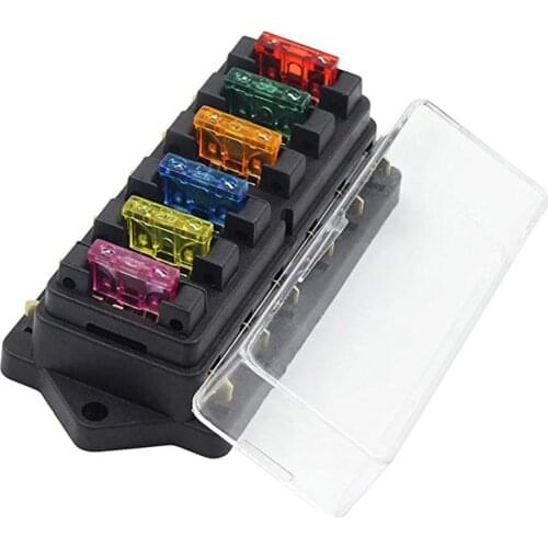 Car Van Ship Ocean 6 Way Chip Fuse Block Bracket With Cover + 6 Blade Fuse Block 12 V / 24 V Multicolor