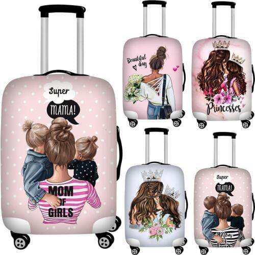 Twoheartsgirl Cute Super Mama Print Travel Luggage Covers Elastic 18-32inch Suitcase Dust Cover Baggage Protector Zipper Closure