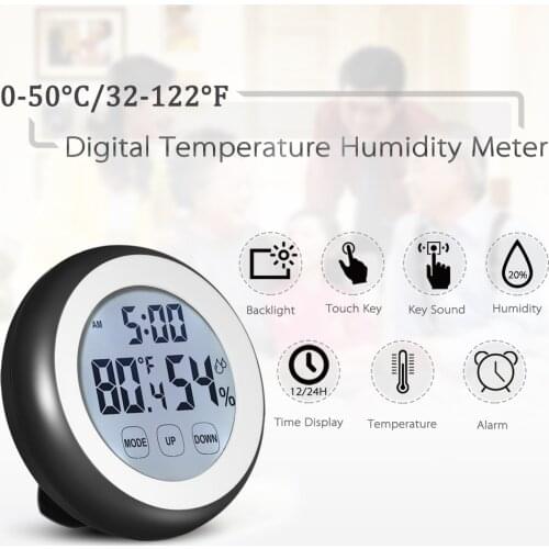Digital Clock Temperature Humidity Time Function Wall Clocks Backlight Bedroom Car Decor LCD Touch Screen Clock Diameter 90mm