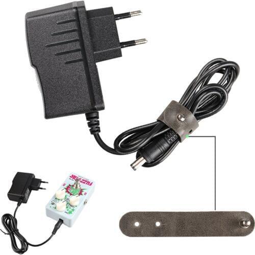 AC 110-240V DC 9V 1A EU Plug Electric Guitar Effect Pedal Power Supply Adapter with Leather Cable Ties For Guitar Effect Pedal