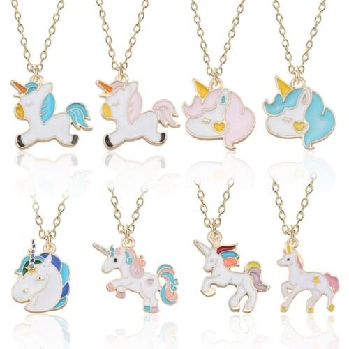 Dropshipping Unicorn Pendant Necklace Best Friends Kawaii Cute Necklace Golden Chain Choker For Women Girls Gifts