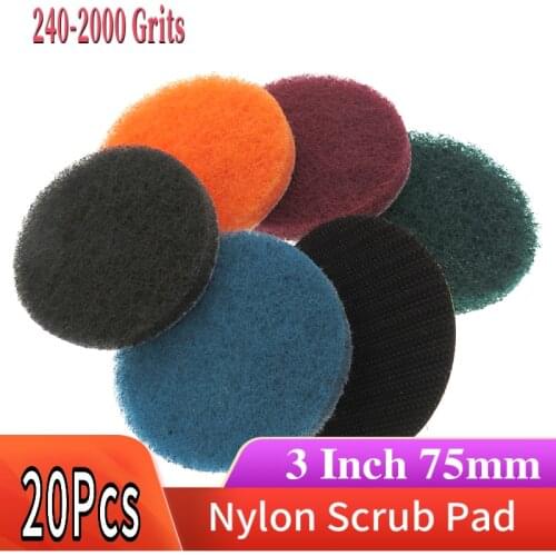 Scrub Pad 20Pcs 3 Inch 75mm Flocking Industrial Scouring Pads Heavy Duty Nylon Polishing Pad for Kitchen Car Bathroom Cleaning