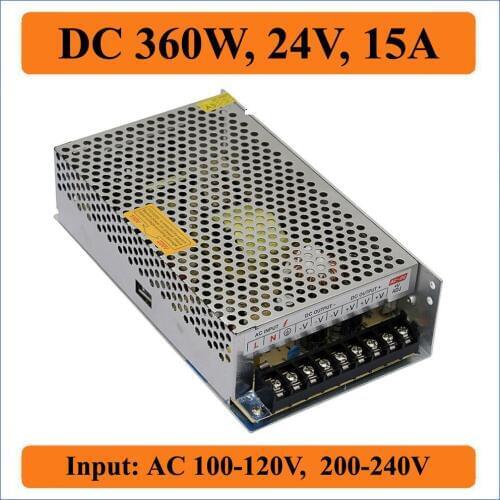360W 24V 15A Switching Power Supply AC 100V-240V Input to DC 24V Output for LED strips driver light SMPS