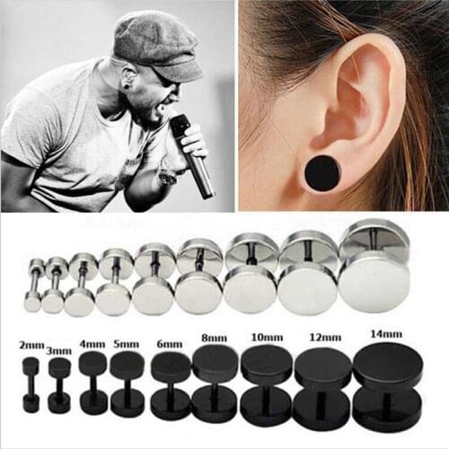 Titanium stainless steel punk hip hop double side geometric round stud earrings for men fashion female women jewelry earrings