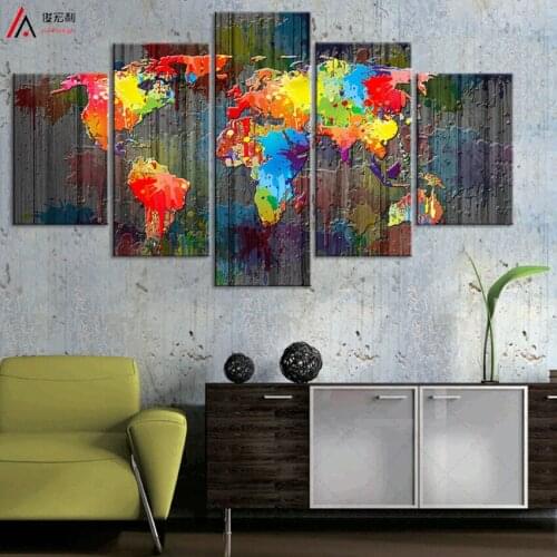 World Map Canvas Painting Wall Modular Picture Living Room Classic European Type Watercolor Decoration Print For Frameless PR124