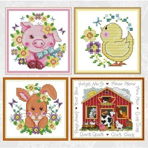 Happy Farm series Paintings Counted Cross-stitch Print on Canvas DMC 14CT 11CT Cross Stitch Needlework Sets Embroidery Crafts