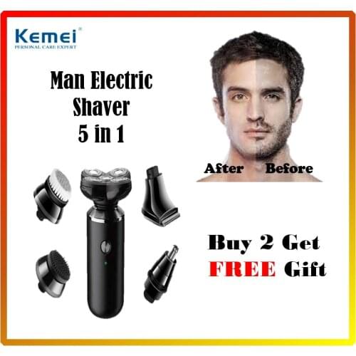 Kemei 5 IN 1 Multifunction Men Electric Shaver Epilator Clipper Nose Electric Trimmer Beard Razor 5 Heads Grooming Kit KM-1004