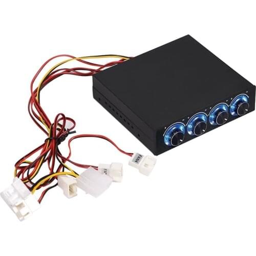 Computer Fan Controller, 4 Channel Computer Fan Speed & Temperature Controller Heat Reducing for PC with Blue LED