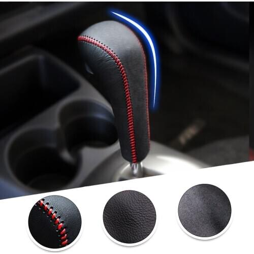 Muchkey Leather Gear Knob Stick Covers AT For Honda FIT 2005 2006 2007 Non-slip Automatic Shifter