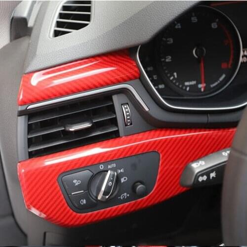 Red Carbon Fibre Instrument Rear Air Outlet Gear Window Glasses Switch Door Handle Decorated Frame For Audi S4 2018 19 CAA221A