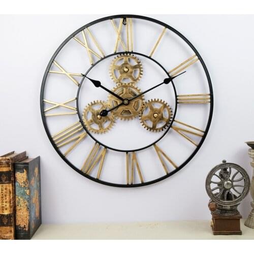 Creative Wall Clock European and American Style American Antique Wrought Iron Gear Wall Clock European Style Silent Wall Clock