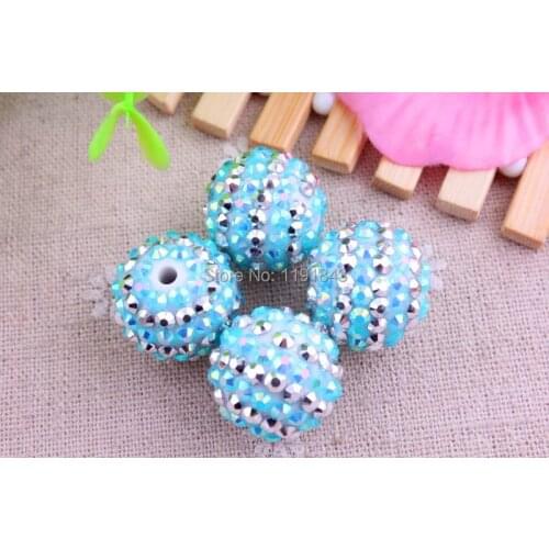 Kwoi vita 20mm 100pcs/lot white base aque ab/silver color Chunky Resin Rhinestone Beads Ball for Kids Jewelry Making