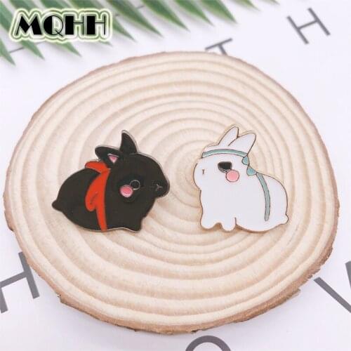 Sweet and cute cartoon animal enamel brooch black white rabbit pin alloy badge cowboy clothes bag accessories jewelry gift