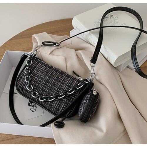 Fashion Small Shoulder Bag Chain Handbags For Women 2021 Summer Designer Baguette Bag Woven Pattern Female Crossbody Hand Bags