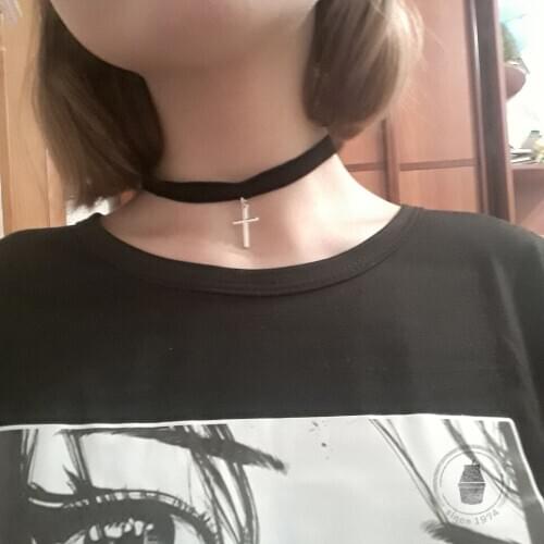 Fashion Simple Black Flannelette Cross Pendant Necklace for Women Party Choker Jewellery Charming Ladys Clavicle Chain Jewelry