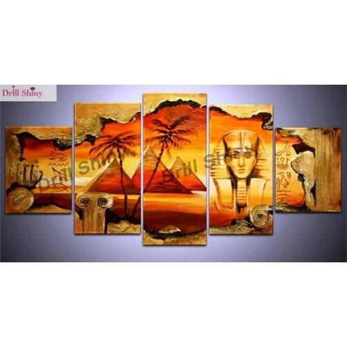 5PCS DIY Diamond Painting Landscape Egyptian Pyramids Cross Stitch Full Drill Multi-pictures Home Decorative Scenery Crafts
