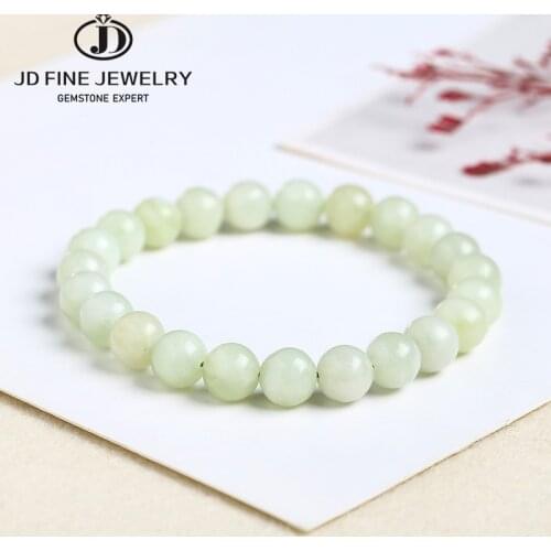 JD New Mountain Jades Bracelet 6/8/10/12mm Natural Smooth Round Green Stone Loose Beads Bracelets Jewelry For Women