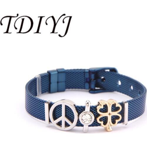 TDIYJ Stainless Steel Mesh Bracelet Peace And Love Clover For Men Women Gift 1Set