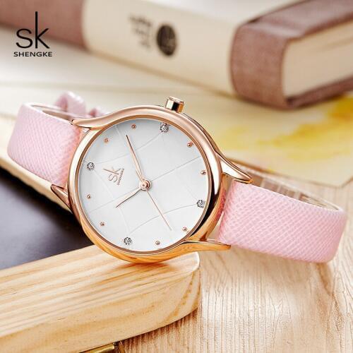 Shengke Women Wrist Watch Top Brand Fashion Leather Women Watches Luxury Crystal Ladies Quartz Watch 2019 Reloj Mujer #K8013
