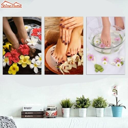 ShineHome-Modern 3pcs Panel Nail Feet Manicure Beauty Art Floral Painting on Canvas Prints Wall Printing Wall Picture Shop Art
