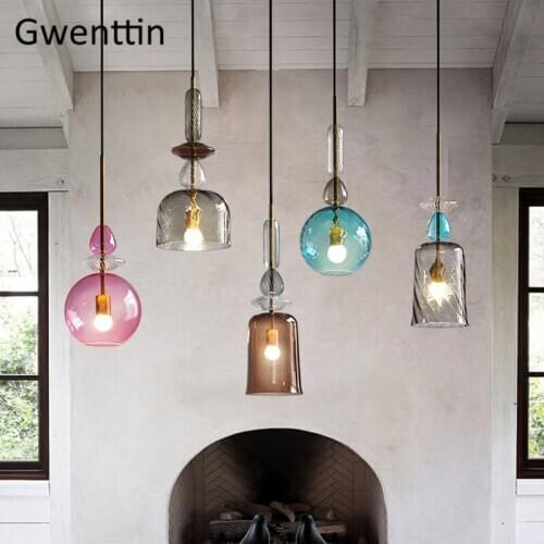 Nordic Candy Glass Pendant Lights Modern Led Hanging Lamp for Dining Room Cafe Bar Home Decor Kitchen Light Fixtures Luminaire