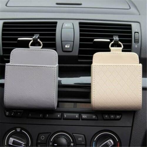 Car air Outlet storage Bag Leather Trash Box Organizer Phone Holder pen card Hanging Storage Bag car interior Styling accessory