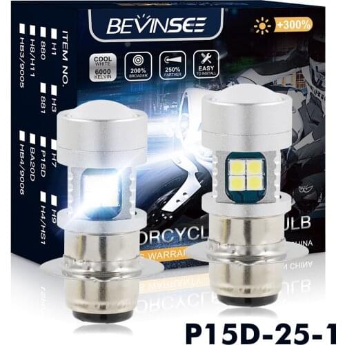 Bevinsee P15D H6M LED P26S LED Headlight 6500K White ATV Bulbs Motorcycle Lamp P15D-25-1 For Kawasaki KFX400 Yamaha Banshee 350