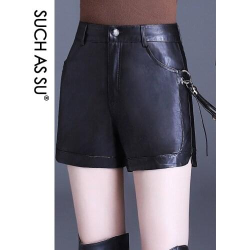 SUCH AS SU Fashion High Waist Leather Short 2020 Fall Winter Womens Black Leather Shorts M-3XL Plus Size Punk Sexy Short Shorts
