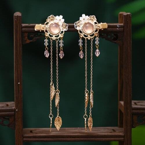 Traditional Chinese Clothing Retro Hairpin Children Girl Hairpins Long Tassels Leaves Decor Sweet Retro Hair Ornaments MA