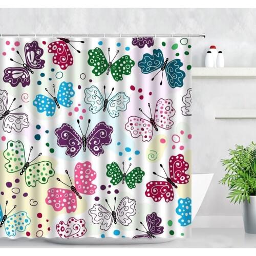 Cartoon Color Butterfly Bathroom Shower Curtains Modern Simple Creative Art Waterproof Fabric Decor Bath Curtain Set With Hooks