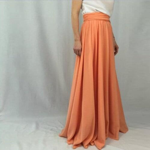 Pretty Orange Custom Plus Size Women Chiffon Maxi Skirt Lace up High Waist Floor Length Skirt Ladies Maxi Bohemian Beach Skirts